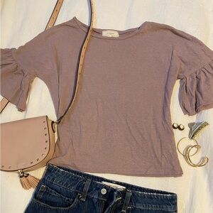 Women's Mauve Ruffle Sleeve Top